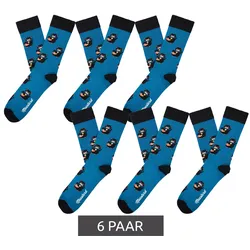 6 Paar Moustard Manekineko Baumwoll-Socken mit Katzen gemusterte lange Strümpfe 22S-MANEKI Blau/Schwarz - 36-40