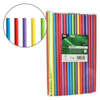 Papstar Strohhalme 88481, aus Papier, Länge 25cm, farbig, 100 Stück
