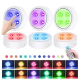 Jibenhome LED Unterbauleuchte RGB LED Schranklicht Akku mit Fernbedienung, 13 Farbwechsel Nachtlicht, Schrankleuchten Kabinett Beleuchtung für Schlafzimmer, Kleiderschrank weiß 3er-Licht+1er-Steuerung