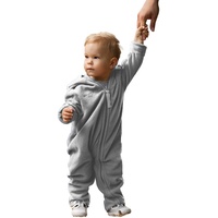 Hoppediz Baby Overall aus Fleece, extra lange Beine - perfekt für die Babytrage, Umschlagbündchen an Händen und Füßen - stone 80-86