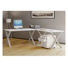 VCM Eckschreibtisch Lona Weiß / Silber