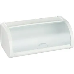 Relaxdays Brotkasten, Brot frisch halten, transparenter Rolldeckel, XL Family Größe, aus Stahl, leicht zu reinigen, weiß