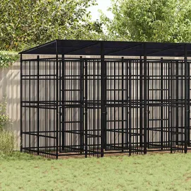 vidaXL Outdoor-Hundezwinger mit Dach 11,06 m2 Stahl Schwarz