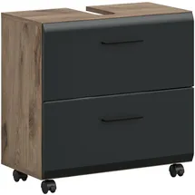 xonox.home Waschbeckenunterschrank 2 Schubkästen 60 x 58 x 30 cm Nox Oak/Schwarz