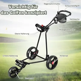 lifezeal GOPLUS Golftrolley Faltbarer Golfwagen mit 3 Rädern, Golf Cart aus Eisen, inkl.Trinkflaschenhalter, Schirmhalter &... - Schwarz