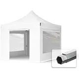 TOOLPORT Faltzelt Professional 3x3 m Faltpavillon mit Seitenteilen (Panoramafenster) ALU Pavillon Partyzelt schwer entflammbar weiß