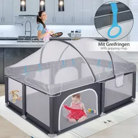 Onvaya ONVAYA® Laufgitter mit faltbarer Spielmatte und Insektenschutznetz | Laufstall für Babys 120 x 160 cm | Schutzgitter für Kinder | Rechteckiges K...