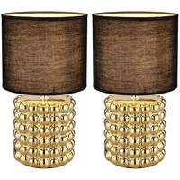 GLOBO Tischlampe Wohnzimmer Tischleuchte Keramik Nachttischlampe schwarz gold, Textilschirm,