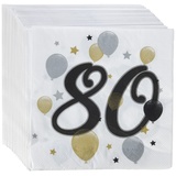 Procos 88871 - Servietten Happy Birthday, Milestone 80, 33x33cm, 20 Stück, Ballonmotiv, 60er Geburtstag, Papierservietten mit Motiv, Tischdekoration, Mundtuch, Geburtstag, Luftballons, Ballons