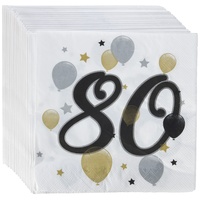 Procos 88871 - Servietten Happy Birthday, Milestone 80, 33x33cm, 20 Stück, Ballonmotiv, 60er Geburtstag, Papierservietten mit Motiv, Tischdekoration, Mundtuch, Geburtstag, Luftballons, Ballons