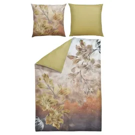 CASANOVA casa NOVA Satin-Wende-Bettwäsche FELICIA, Gelb - Braun - Weiß - 135 x 200 cm - Baumwolle - mit Reißverschluss