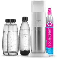 SodaStream Duo Maschine mit Sprudelwasser für Glaskaraffe | Pack 2 Glaskaraffen 1 l + 1 Flasche 1 l spülmaschinenfest + 1 Gasnachfüllung, 60 l Clipser | Weiß []