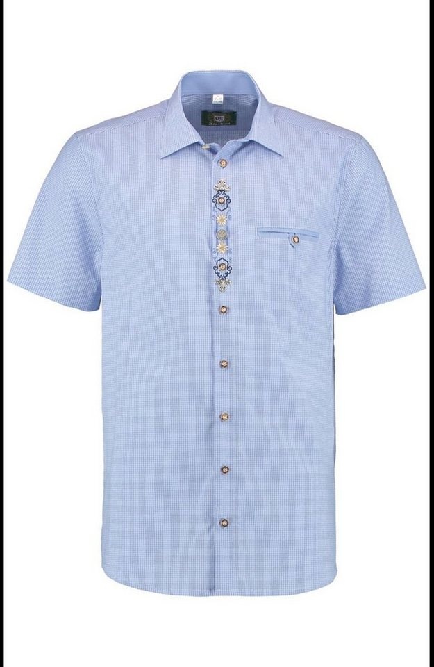 OS-Trachten Trachtenhemd Kurzarmhemd 421002-4250-42 mittelblau (Regular Fit blau