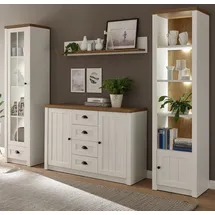 furn.design Wohnwand Seyne, (in Pinie weiß mit Eiche hell, Set 4-teilig, ca. 270 x 198 cm), moderner Landhausstil mit gekälter Optik
