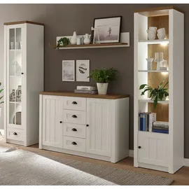 furn.design Wohnwand Seyne, (in Pinie weiß mit Eiche hell, Set 4-teilig, ca. 270 x 198 cm), moderner Landhausstil mit gekälter Optik