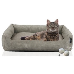 Rohrschneider ® Katzenbett waschbar mit Gratis-Beigabe, robuster Fein-Cordstoff taupe