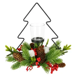 Teelichthalter I.GE.A. "Dekofigur Metall-Tannenbaum mit Glaseinsatz", grün (grün, rot), B:20cm H:25cm, Metall, Kerzenhalter, Tannenzweige Zapfen Kerzenhalter Dekolicht Weihnachtsdeko Windlicht