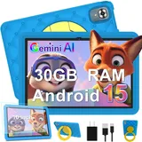 DMOAO Kinder Tablet 10 Zoll Android 15 mit 30GB RAM + 64GB ROM(2TB), 5G WLAN 6, Widevine L1, Elterliche Kontrolle, 8-Core, 6000 mAh, Kids Tablet mit Kinder Hülle Eva + 360° Drehbarer Ständer, Blau
