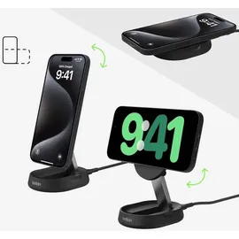 Belkin BoostCharge Pro Qi2 verstellbare kabellose magnetische Ladestation mit Qi2 (15 W) schwarz
