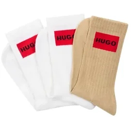 hugo underwear HUGO Freizeitsocken 3P QS RIB LABEL (Packung, 3-Paar, 3er) mit kontrastfarbenen HUGO Logo beige 43-46