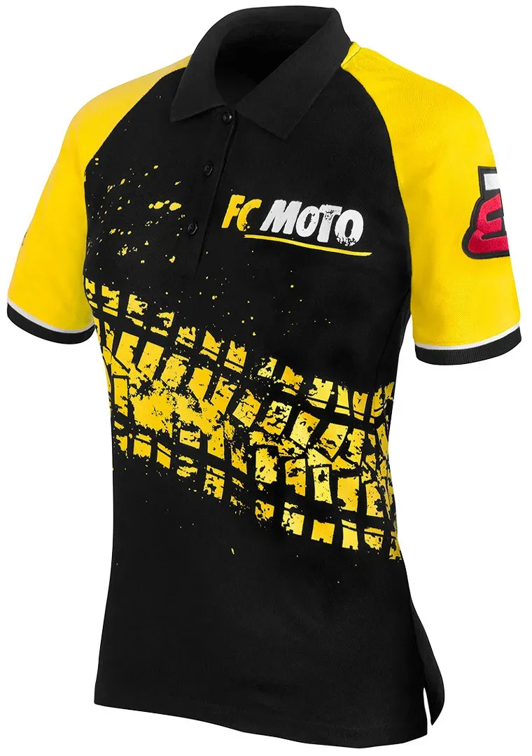 FC-Moto Corp Dames poloshirt, zwart-geel, L Voorvrouw