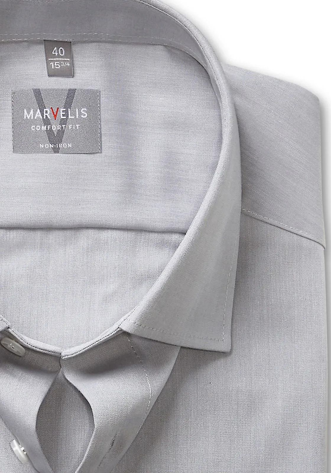 Langarmhemd MARVELIS, Herren, Gr. 44, N-Gr, grau (mittelgrau), Web, Obermaterial: 100% Baumwolle, unifarben, comfort fit, 2-Knopf-Manschette, Hemden, Businesshemd, comfort fit, New-Kentkragen