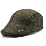 CHENNUO Schirmmützen Herren Flatcap Wintermütze Strickmütze Schiebermütze Golfermütze (Grün) - 56-60