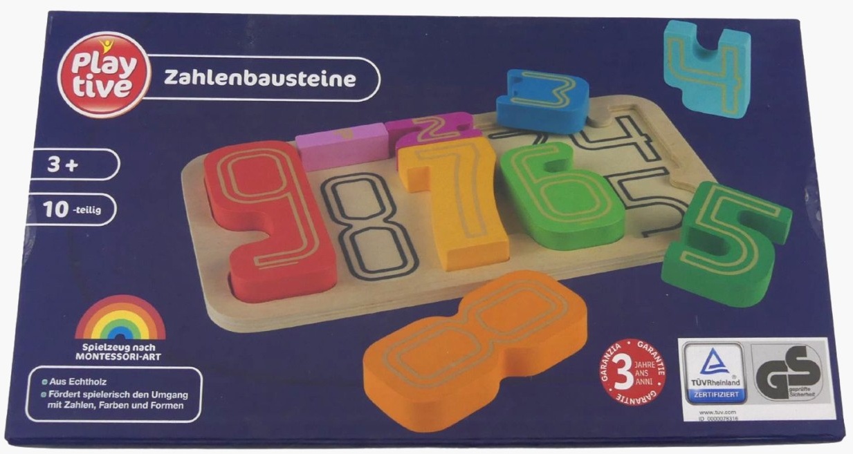 Playtive Zahlenbausteine 10-teilig ab drei Jahren nach Montessori-Art aus Ech...