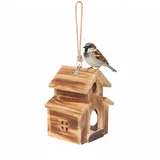 Relaxdays Vogelhaus, geflammtes Holz, zum Aufhängen, HxBxT: 21 x 16,5 x 14,5 cm, Garten & Balkon, Vogelfutterhaus, braun