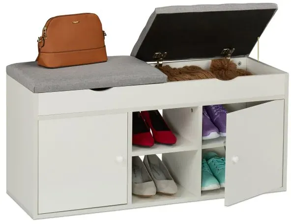 Relaxdays Schuhbank mit klappbarer Sitzfläche Weiß,Grau