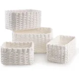 Aufbewahrungskorb, Revivoer 4er Set Korb Aufbewahrung für Wickelkommode, Stapelbare Geflochten Storage Basket für Organizer Badezimmer Kinderzimmer Wohnzimmer (Blanc)