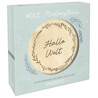 GRAFIK WERKSTATT 16 Holz-Meilensteine zur Geburt I Baby Geschenk für Jungen und Mädchen I Hallo Welt