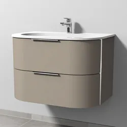Sanipa 4balance Keramik-Waschtisch + Waschtischunterbau 80 cm mit 2 Auszügen, Griff, Badmöbel,