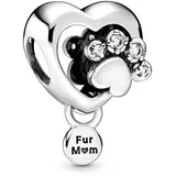 Pandora Funkelndes Hundepfotenabdruck & Herz Charm, Silber, 1,7cm, 798873C01