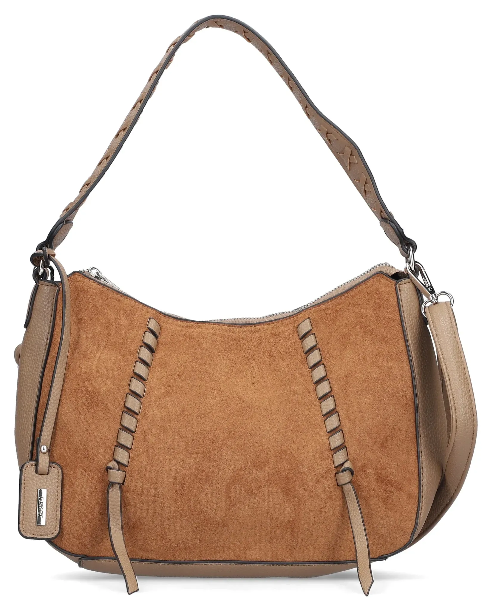 Umhängetasche RIEKER "Raqi/Kuka", Damen, Gr. B/H/T: 28cm x 18cm x 8,5cm, bunt (beige, hellbraun), Lederimitat, Taschen, Schulter Tasche Damen Tasche mit dekorativen Flechtdurchzügen