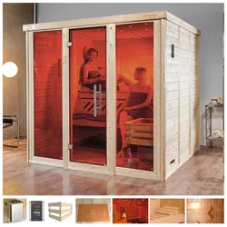 Sauna WEKA "Kemi Panorama", beige (naturbelassen), Saunaofen, externe Steuerung, 7,5 kW, Saunen, 7,5 kW Ofen mit ext. Steuerung