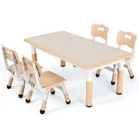 TLGREEN Kindersitzgruppe Kindertisch mit 4 Stühlen, (5-tlg), Kindermöbel, Quadratischen Tisch Höhenverstellbar Plastik gelb 120 cm