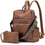 SUCIKORIO Leder Rucksack Damen Klein, 2 in 1 Rucksack Handtasche Mit Tasche Klein Elegant Wasserdicht Cityrucksack Damen Mini Rucksäcke Modern Rucksackhandtaschen für Reisen, Arbeit, Schule