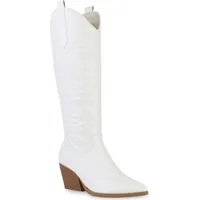 VAN HILL Damen Stiefel Cowboystiefel Stickereien Schuhe 838830 - Weiß