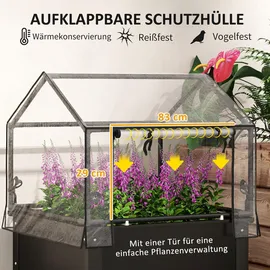 Outsunny Hochbeet mit Abdeckung, erhöhtes Kräuterbeet mit Ablauflöchern, Pflanzkasten aus Metall, wetterbeständig Gemüsebeet, Gartenbeet, Pflanzbeet für