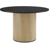 SalesFever Esstisch rund Ø100cm, schwarz lackierte Tischplatte aus MDF, Säulengestell aus Eiche Echtholzfurnier, B100xT100xH75cm