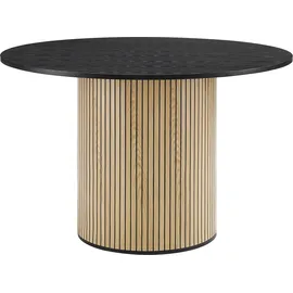 SalesFever Esstisch rund Ø100cm, schwarz lackierte Tischplatte aus MDF, Säulengestell aus Eiche Echtholzfurnier, B100xT100xH75cm
