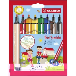 STABILO® Gefederter Dreikant-Filzstift - STABILO Trio Scribbi - 8er Pack - mit 8 verschiedenen Farben