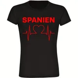 multifanshop Damen T-Shirt - Spanien - Herzschlag - Druck rot - Frauen