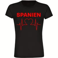 multifanshop Damen T-Shirt - Spanien - Herzschlag - Druck rot - Frauen