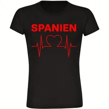 multifanshop Damen T-Shirt - Spanien - Herzschlag - Druck rot - Frauen