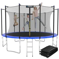 Kinetic Sports Trampolin Outdoor 'Salto Plus' Ø 183/244/305/366/400/430/490 cm - TÜV Rheinland geprüft, Komplett-Set für Kinder, USA Sprungtuch, Netz, Randpolster, Leiter - bis zu 160kg Blau-4 Ø 490 cm Ø 490 cm, Blau-4