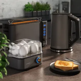 Arendo Frühstücks-Set in grau - Wasserkocher / Toaster / Eierkocher