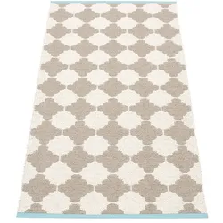 pappelina Marre Outdoor-Teppich - schlammfarben / vanille mit türkiser Kante 70 x 150cm