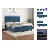 vidaXL Boxspringbett mit Matratze & LED Dunkelblau 160x200 cm Samt